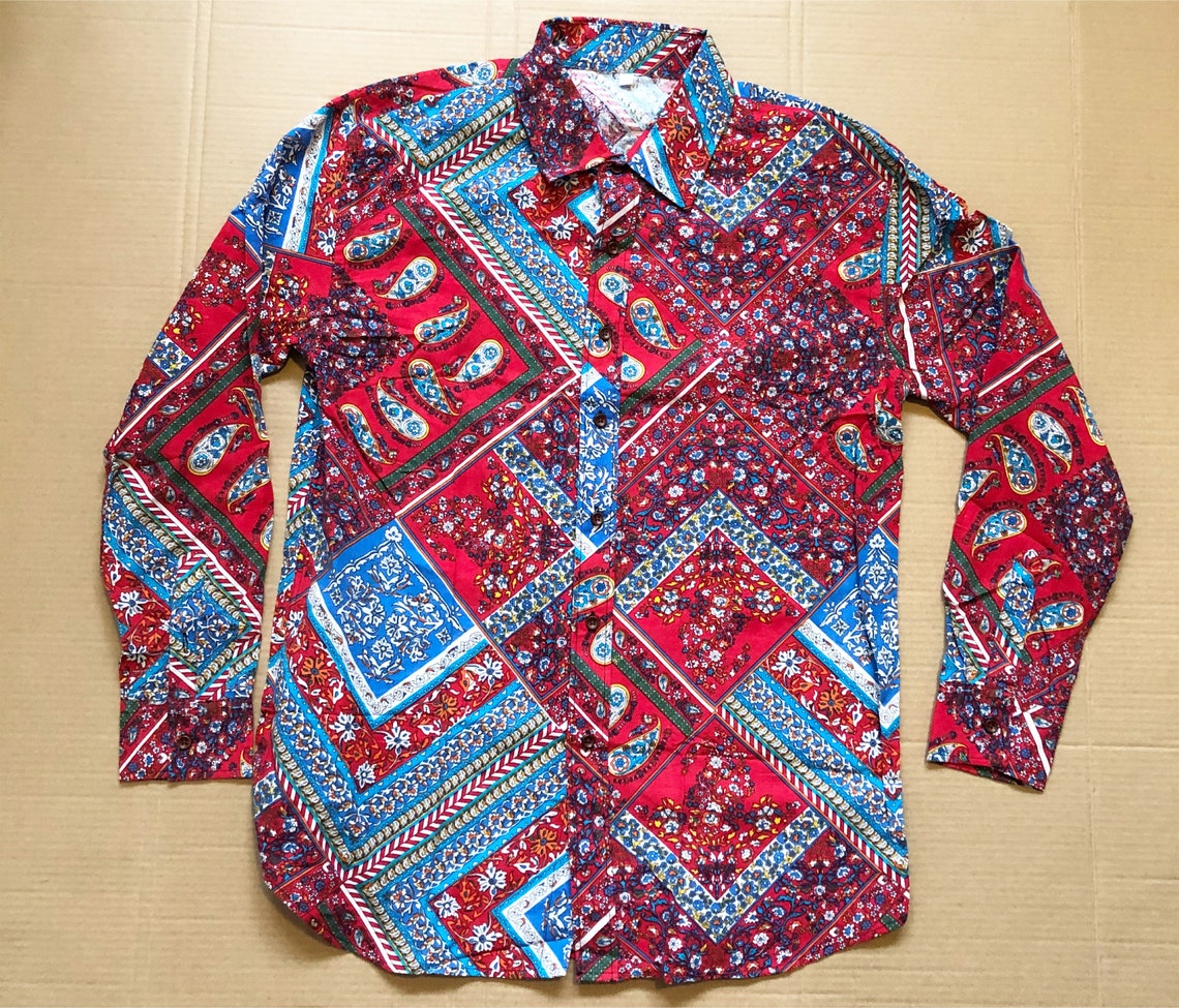 Vintage Bandana Multi Pattern Button Up Long Sleeve Shirt size | Etsy