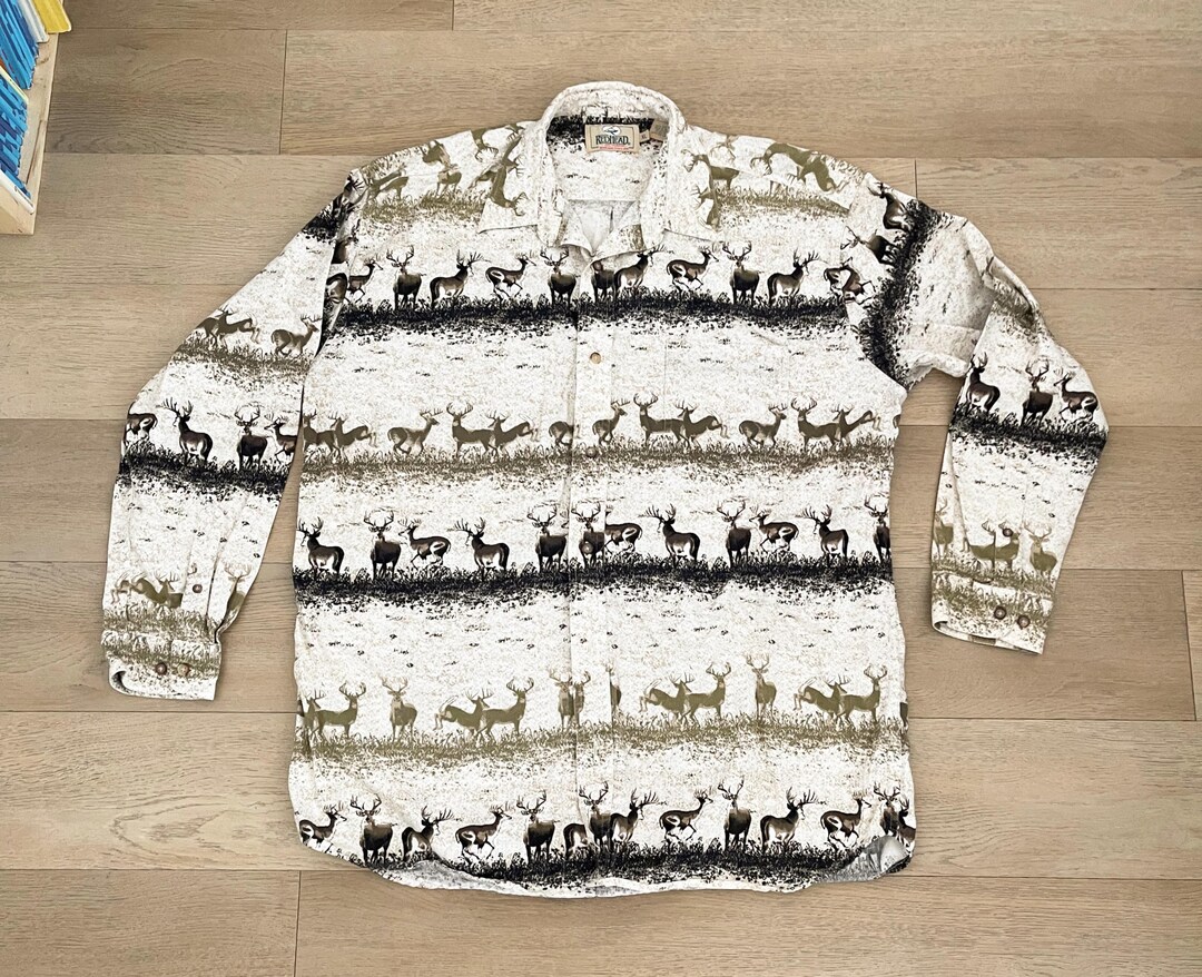 Vintage Redhead Heavy Cotton Deer Striped Pattern Button up Long Sleeve ...