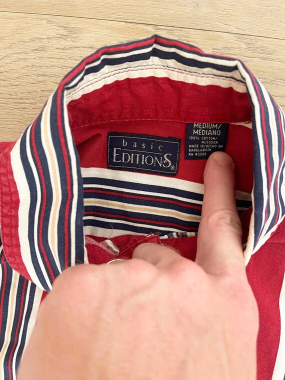 Vintage Basic Editions Button Up Long Sleeve Stri… - image 3
