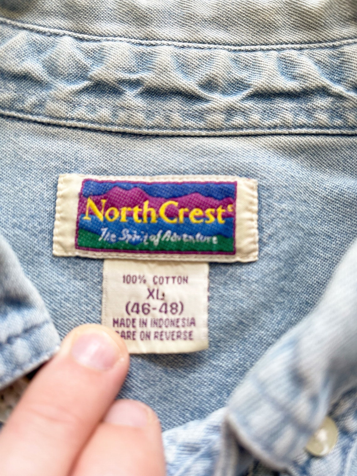 Vintage North Crest Denim Button up Long Sleeve Shirt Size XL - Etsy