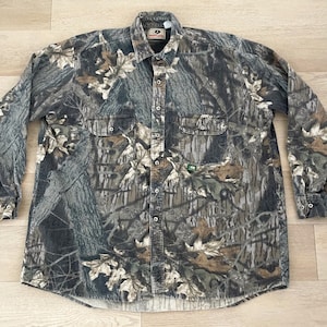 Vintage Mossy Oaks Camo Heavy Flannel/Cotton Button Up Long Sleeve Shirt size 2XL
