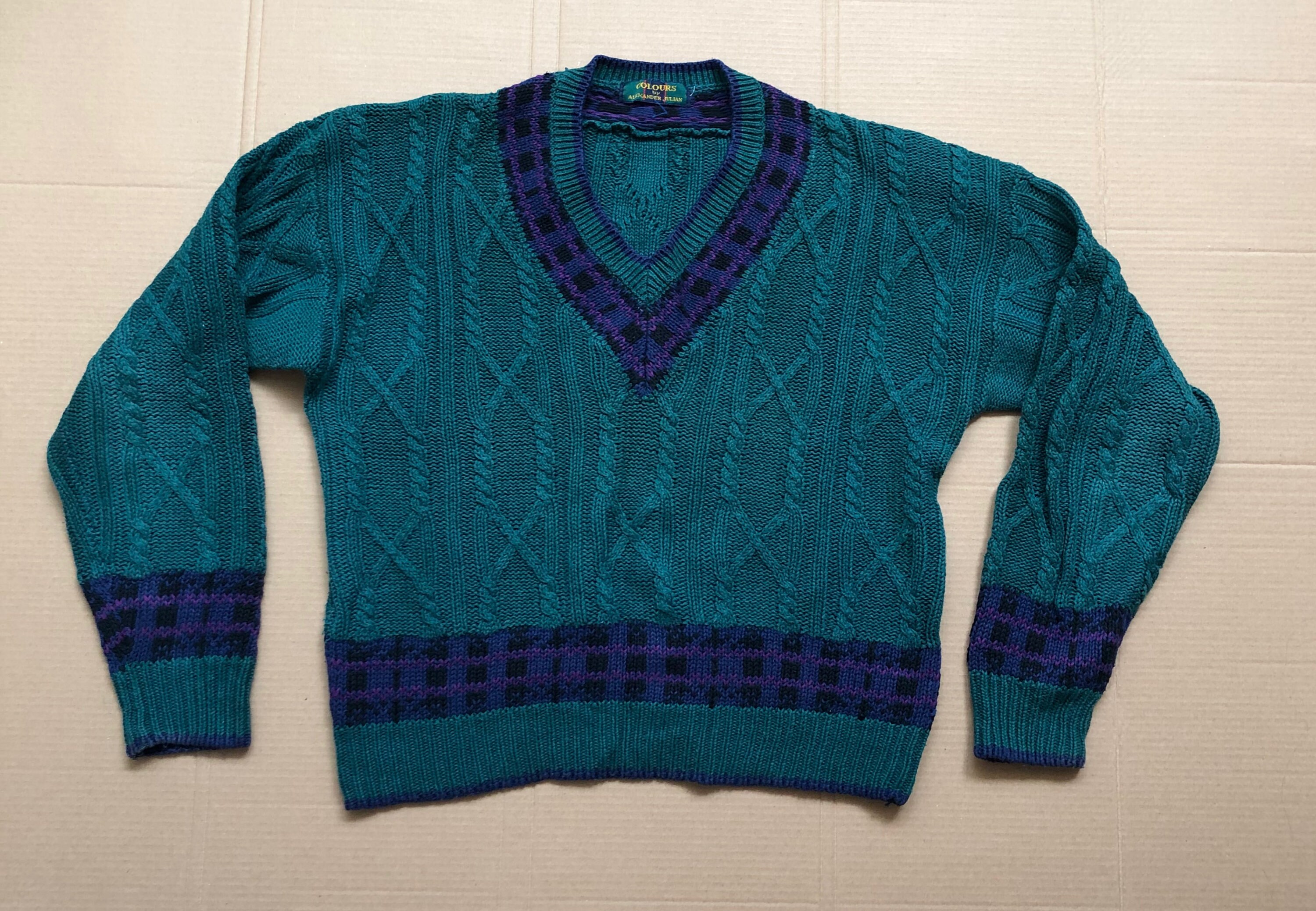Vintage Alexander Julian COLOURS Turquoise Pullover V Neck Vintage Alexander Julian COLOURS Turquoise Pullover V Neck