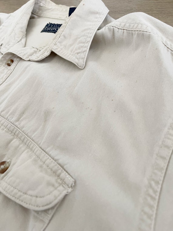 Vintage Distressed Basic Edition Beige Button Up … - image 3