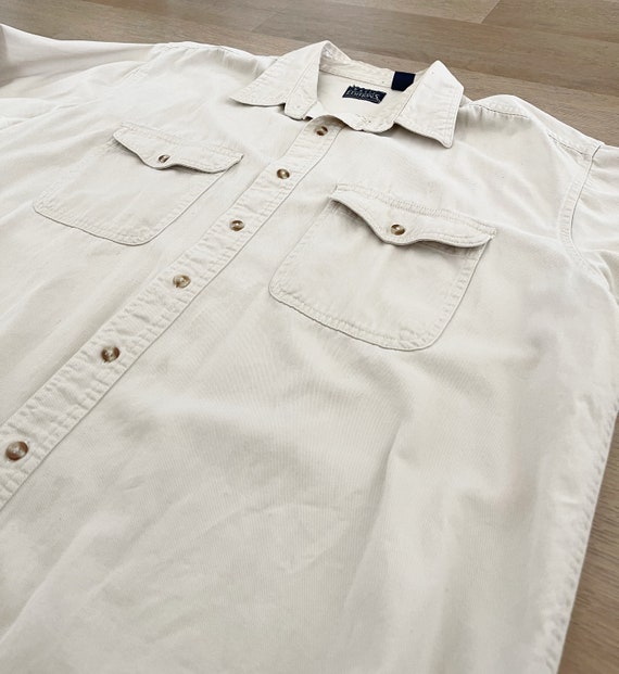Vintage Distressed Basic Edition Beige Button Up … - image 4