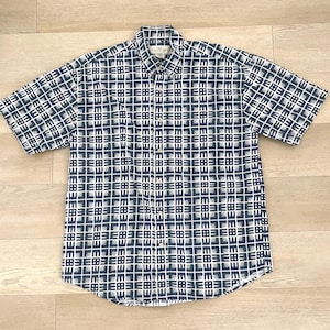 Vintage Natural Issue Heavy Cotton Checkered Dad Style Button Up shirt size Large