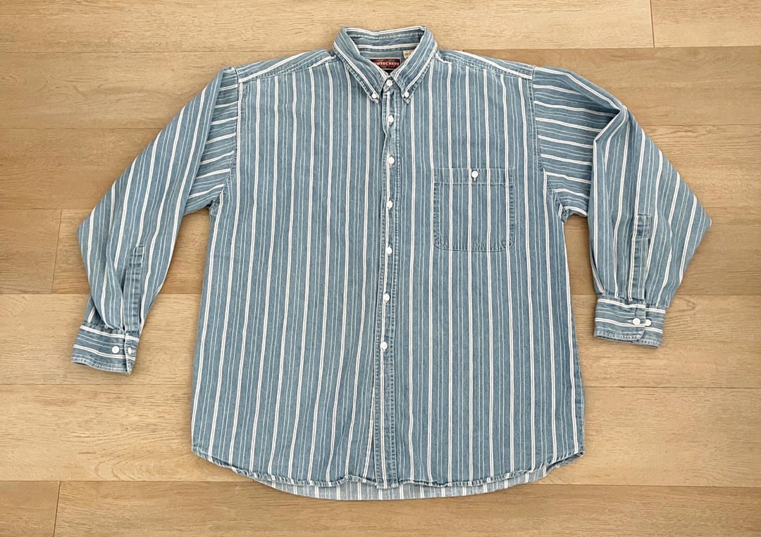 80s Vintage denim Stripe button shirt