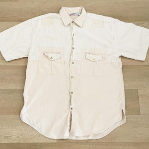 Vintage Jordache Basics Multi Pattern Button Up Short Sleeve Pocket Shirt size Large