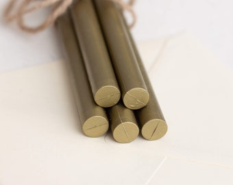 Olive Mother of Pearl Sealing Wax, Wax Set of 5, 11mm Wax Sticks, Seals, Seal Stamps, Olive Wax, Greenery Wedding