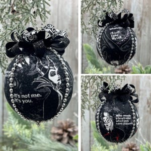 Handmade Kimekomi Ornament made with Lady Villians Ursula Evil Queen Cruella De Vil Maleficent Black Fabric Gift for Christmas Keepsake