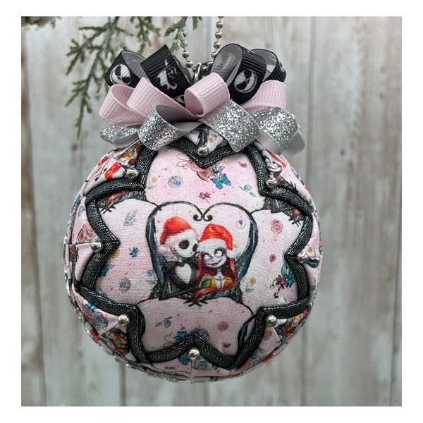 NEW! Handmade No Sew Ornament made with Nightmare Before Christmas Pink Fabric Jack Skellington Sally Pumpkin King Keepsake Valentines Gift