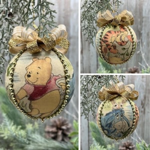 Handmade Kimekomi Ornament made with Winnie the Pooh, Tigger, Piglet, Eeyore Vintage Fabric for  Christmas Nursery Baby Shower Gift Keepsake