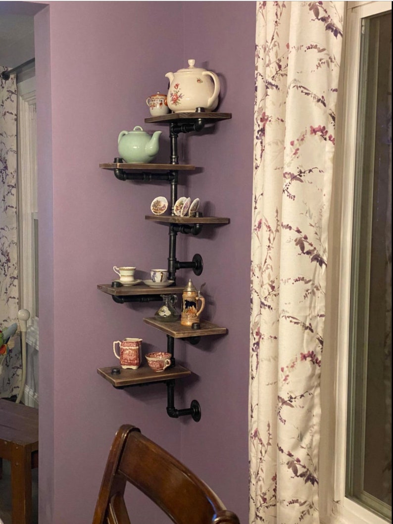 6Tier Industrial Corner Pipe Shelf Barnwood Studio LFK Etsy