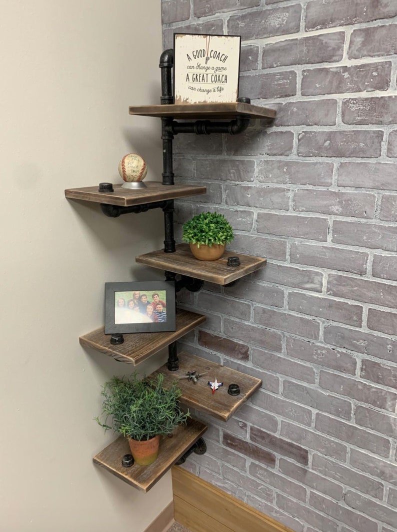6Tier Industrial Corner Pipe Shelf Barnwood Studio LFK Etsy