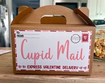 Printable Cookie Box Label, Gable Box Label , Cupid Mail Sticker, Valentine Packaging, Love Mail, Goodie Box Label, Party Favor Tag