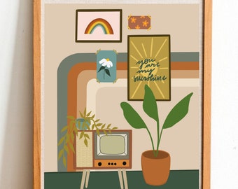 Retro Living Room Illustration