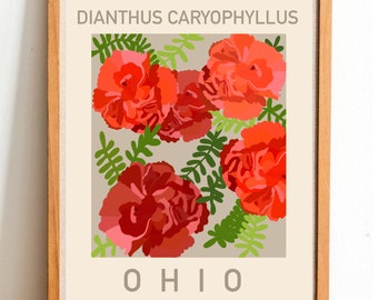 Ohio State Flower Print - Scarlet Carnation - DIGITAL PRINT