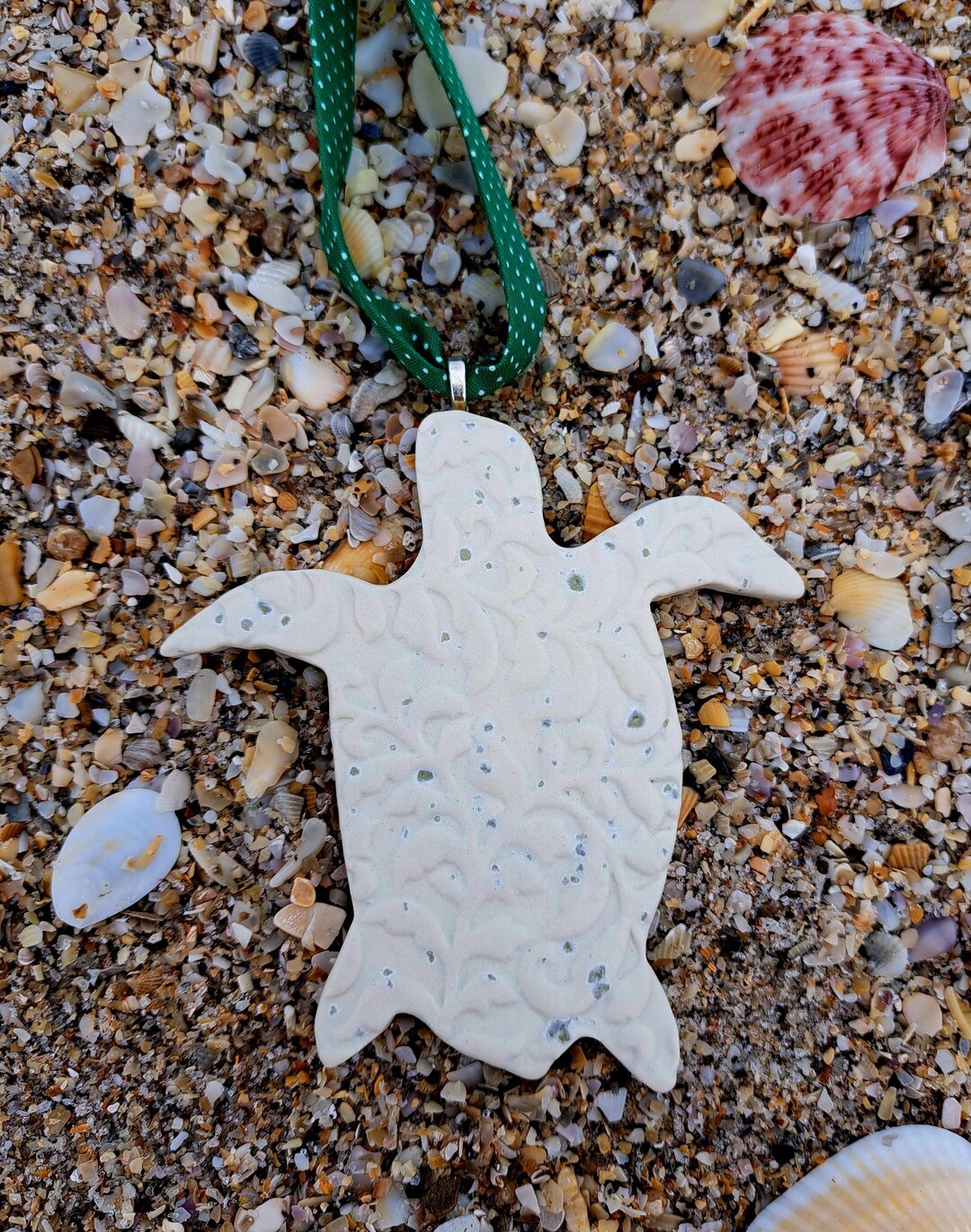 Sea Turtle Embossed Handmade Ceramic Christmas Ornament, Turtle ...