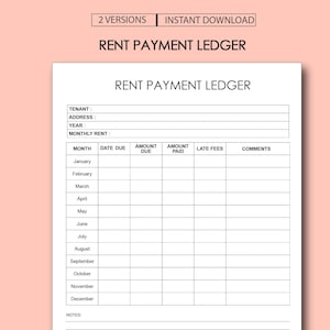 Rent Payment Ledger.Monthly Yearly Rent Payment Tracker. Rental Payment Tracker. editable word doc.Editable PDF