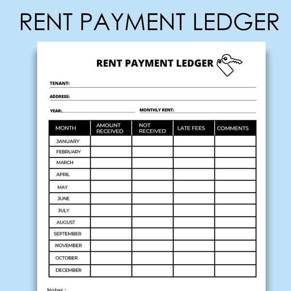 Simple Rent Payment Ledger .Monthly Yearly Rent Payment Tracker. Rental Payment Tracker . Editable PDF