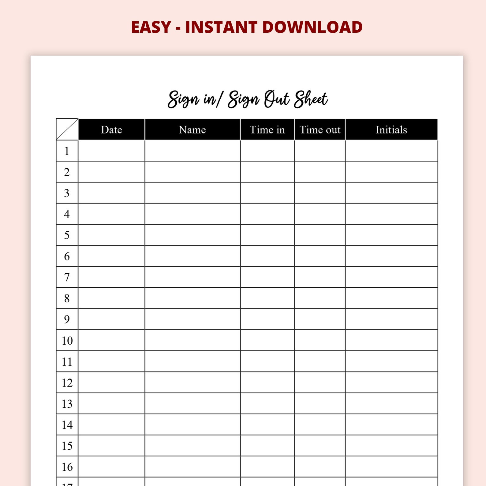 Sign in Sign Out Sheet Template Printable/ Editable Sign in Sign Out Sign in Sign Out Sheet Template Printable/ Editable Sign in Sign Out