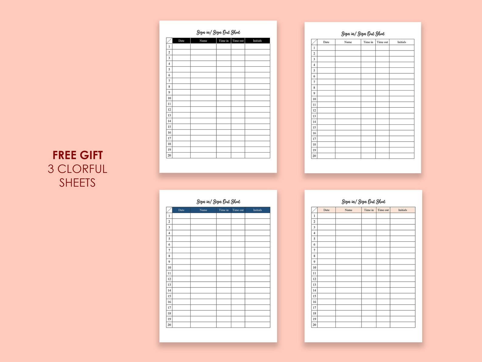 Sign in Sign Out Sheet Template - Printable/ Editable - Sign in Sign ...