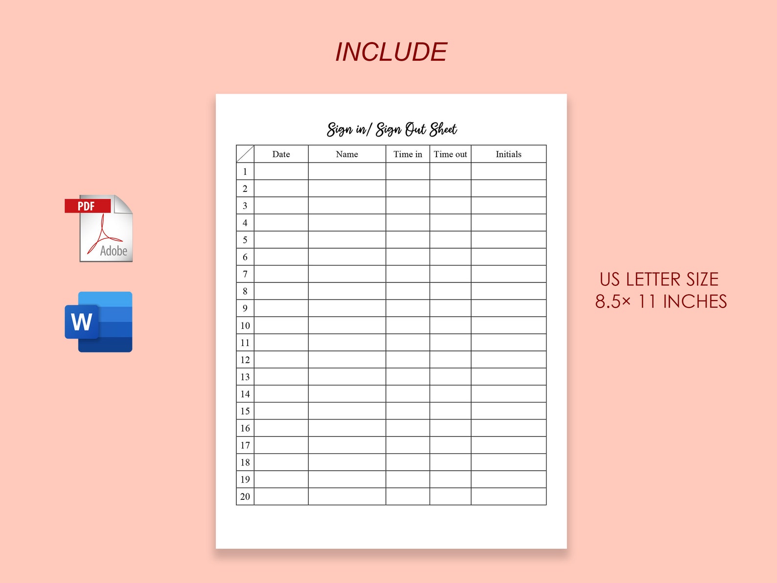Sign In Sign Out Sheet Template Printable Editable Sign In Sign Out Sign In Sign Out Sheet Template Printable Editable Sign In Sign Out