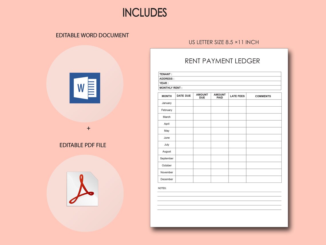 Rent Payment Ledger.monthly Yearly Rent Payment Tracker. Rental Payment ...