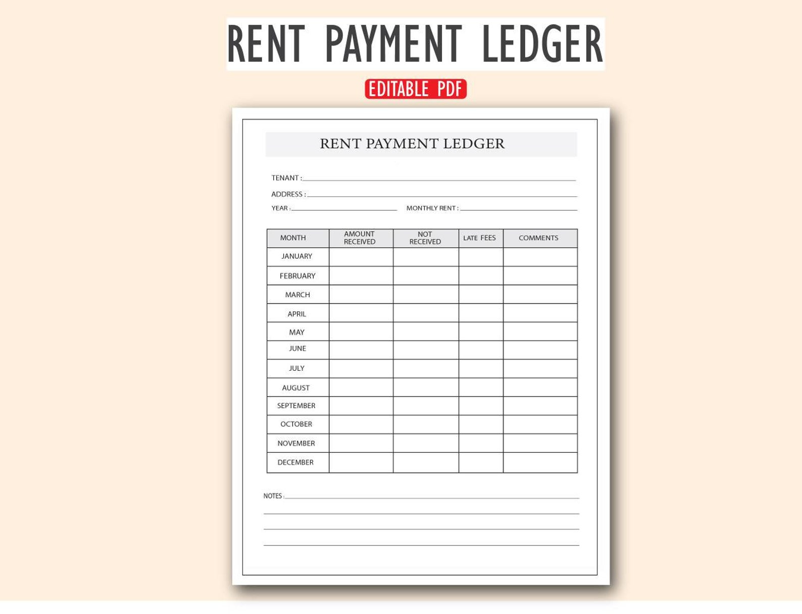Rent Payment Ledger .monthly Yearly Rent Payment Tracker. Etsy Australia