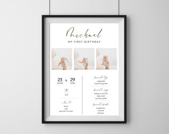 First Birthday Photo Milestone Poster - Minimalist Birthday Sign, Editable Template - Custom Picture Milestone Sign - Printable Download