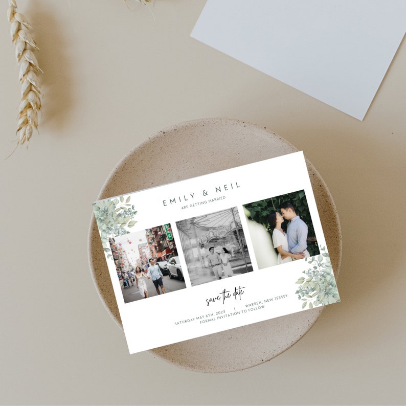 Printable Save the Date Wedding Photo Save the Date, Eucalyptus ...