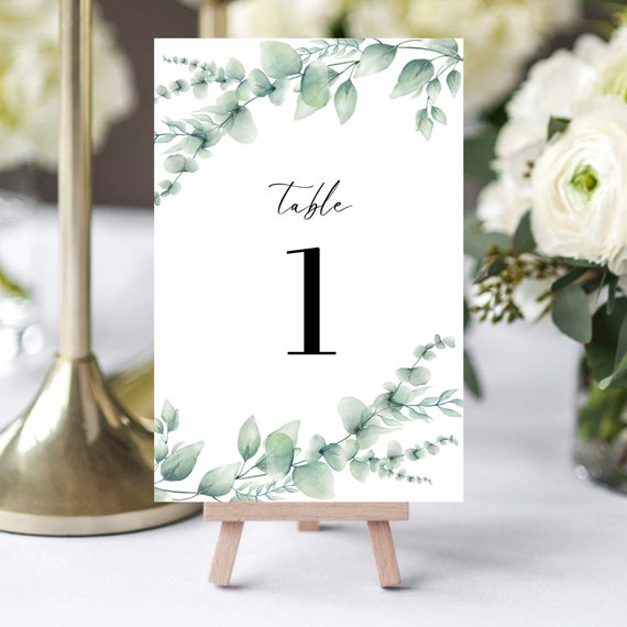 Printable Table Numbers Wedding Table Number Eucalyptus Etsy