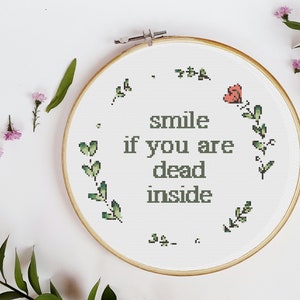 Cross Stitch Pattern | Smile If You Are Dead Inside  | Nerdy Cross Stitch | Instant Download | PDF Pattern | Cross Stitch Quote