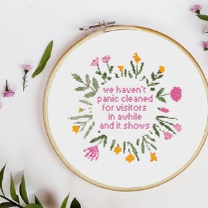 Cross Stitch Pattern | We Haven't Panic Cleaned In Awhile Pattern | Nerdy Cross Stitch | Instant Download | PDF Pattern | Cross Stitch Quote