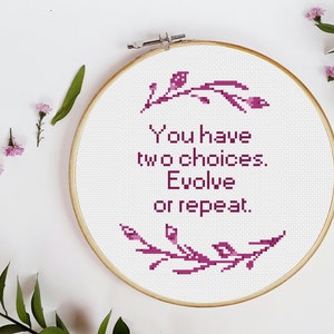 Cross Stitch Pattern | Evolve Or Repeat Easy Cross Stitch  | Nerdy Cross Stitch | Instant Download | PDF Pattern | Cross Stitch Quote