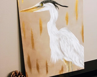 Tranquility - Heron - Acrylic on canvas with frame / Egret acrylic on canvas with frame
