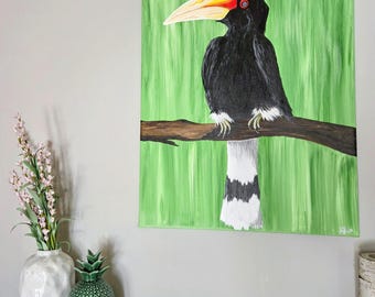 Alfred the Hornbill Rhinoceros- acrylic on canvas/ Rhinoceros hornbill acrylic on canvas