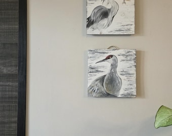 Heron and Sandhill Crane, acrylic paint on wood