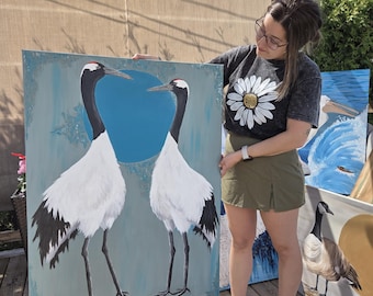 Japanese Cranes - Acrylic on canvas / Red-Crowned Cranes - Acrylic on canvas