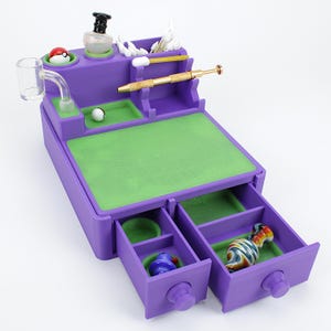 Dab Station Silicone Dab Mat Organizer with Tool Rack Carb Cap Holder Terp Pearl Storage Tray Drawers Dab Accessories