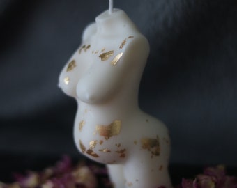 Gold Plated Pregnant Figure Candle, Soy Wax Torso Candle, Hand Poured, Woman Body Candle, Figure Candle, Goddess Candles, Aphrodite Candle