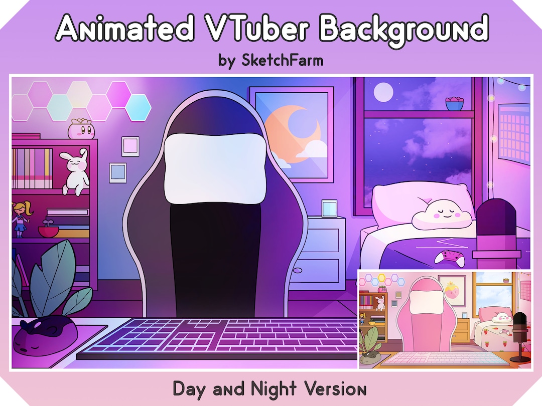 Vtuber Streamer Background Animated Day and Night Theme LED Bedroom