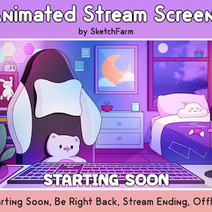 Animated Twitch Overlay - Stream Screen / Neon LED Bedroom / Night / egirl / Starting Soon / BRB / Offline / Lofi