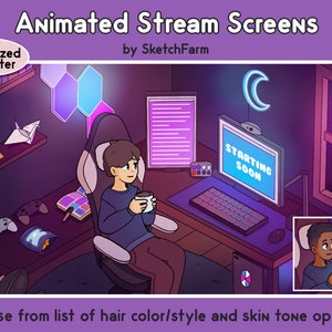 Superposition animée Twitch avec personnage personnalisé - Écran de streaming / Salle de jeux LED / Lofi / Bientôt disponible / BRB / Hors ligne