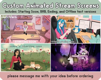 Custom Animated Starting Soon Screen - Twitch Overlay - Be Right Back, Ending, and Offline text versions included