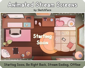 Twitch Overlay - Animated Stream Screen / Cute Cottagecore Bedroom / Flowers / Plants / Kawaii / Starting Soon / BRB / Offline / Lofi