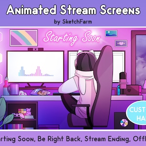 Animated Twitch Overlay - Stream Screen / Egirl Desk Bedroom / Neon / Custom Hair / Starting Soon / BRB / Offline / Lofi