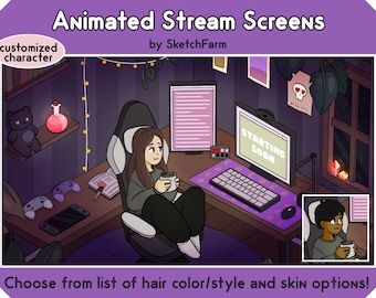 Animated Twitch Overlay with Custom Character - Stream Screen / Dark Spooky Witch / Halloween / Plants / Starting Soon / BRB / Offline