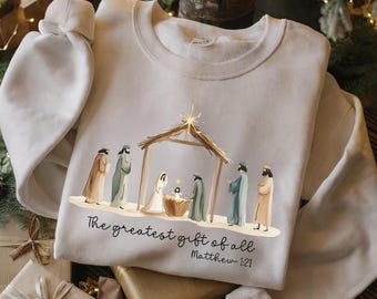 Nativity Scene Sweatshirt | Jesus Manger Christmas Sweater | Religious Faith Crewneck | Christian Holiday Outfit
