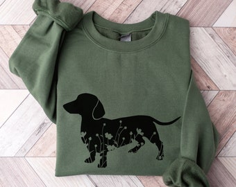 Camisa con estampado floral de Dachshund / Sudadera personalizada con Dachshund / Regalo personalizado de Doxie / Regalo de mamá Dachshund / Regalo de Dachshund