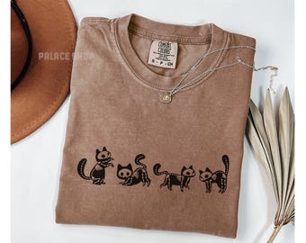 Skeleton Cat Shirt, Gothic Halloween Cat Tee, Spooky Skeleton Kitty T-Shirt, Creepy Cute Cat Shirt, Halloween Cat Lover Gift